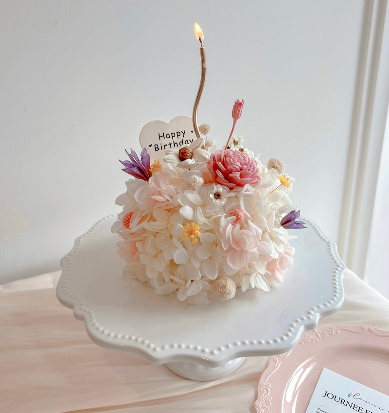 Journee Vanilla Cream Flower Cake Gift Box Preserved Flowers Dried Flower Cake Dry Bouquet - ช่อดอกไม้แห้ง - พืช/ดอกไม้ 