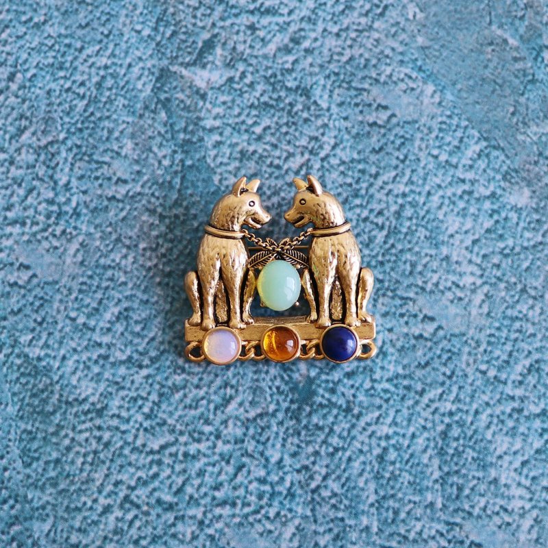 Vintage Egyptian natural stone brooch - เข็มกลัด - เครื่องเพชรพลอย สีทอง