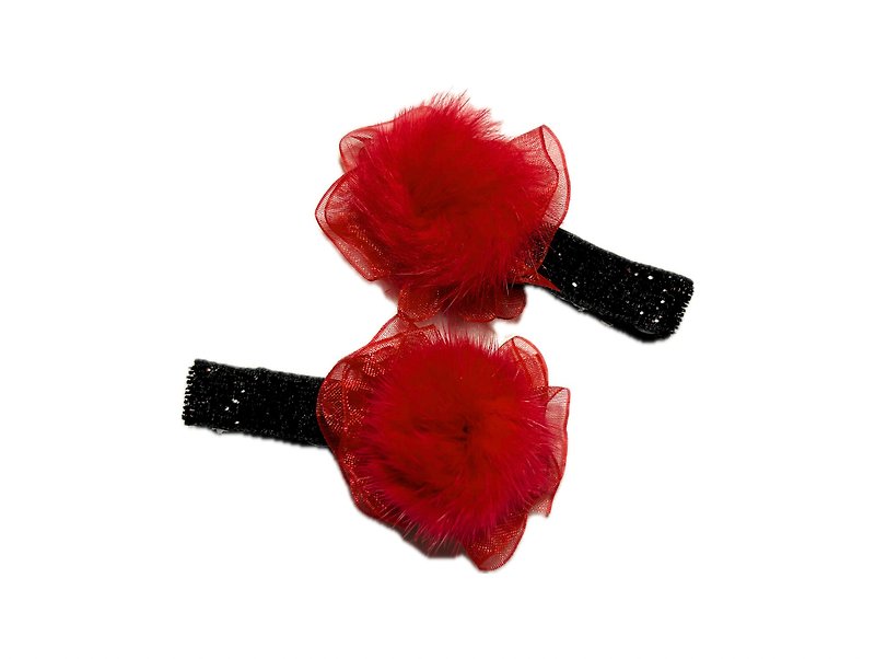 2pcs Ribbon hair clip Red collection Rose - Hair Accessories - Other Materials 