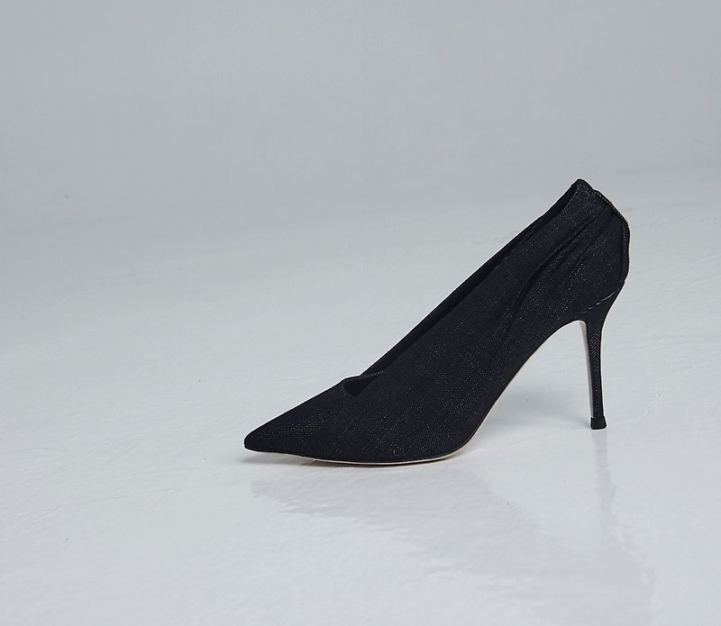 [Clearance product SALE] Layered patchwork stilettos black - รองเท้าส้นสูง - หนังแท้ สีดำ