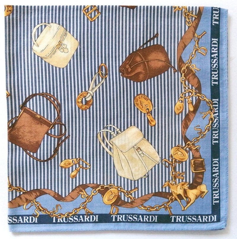 Trussardi Vintage handkerchief Women Bag Accessories 20 x 19.5 inches - 手帕 - 棉．麻 藍色