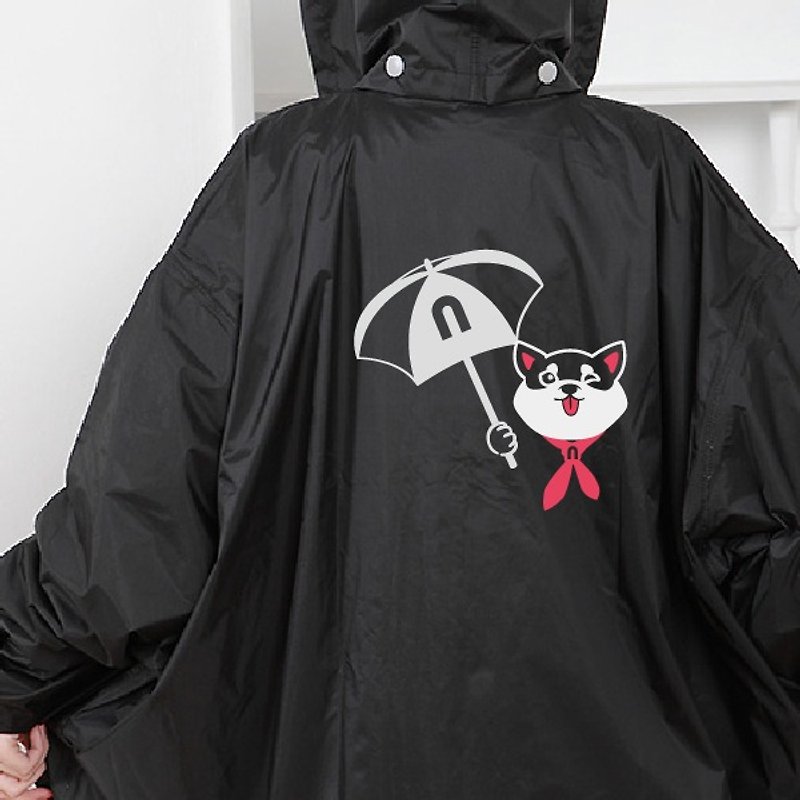 The only reflective raincoat in Taiwan, lengthened and widened, Japanese cute raincoat for motorcycles, black Shiba Inu - Umbrellas & Rain Gear - Waterproof Material Multicolor