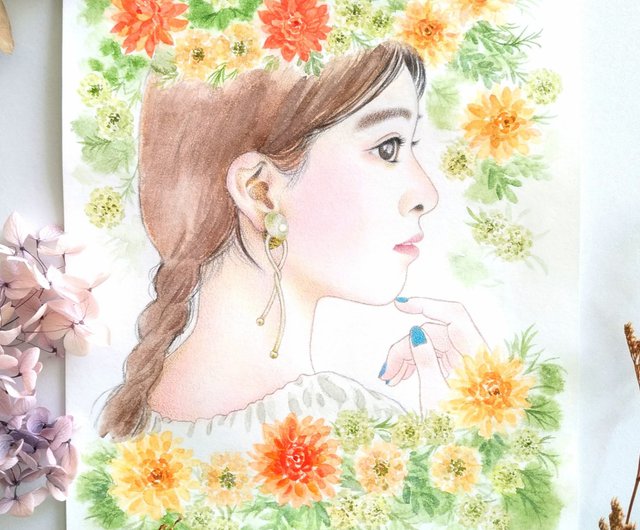 仔犬と紫陽花　水彩画　原画　額付き 仔犬と紫陽花水彩画原画額付き確認用