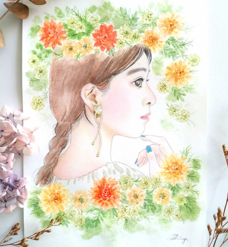 水彩人像 情侶畫 婚紗個人藝術照 似顏繪 訂製畫 裱框畫 禮物 - 似顏繪/客製畫 - 紙 多色