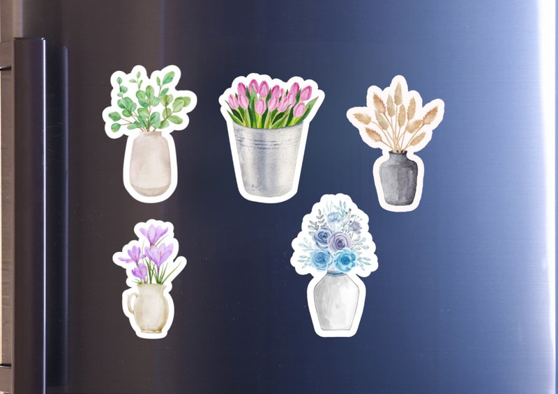 Fridge Magnet Set or Sticker Set - Floral Themed Fridge Magnet Set - 5 Pieces - Watercolor Garden - แม็กเน็ต - วัสดุอื่นๆ หลากหลายสี