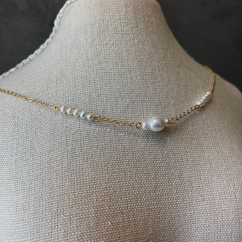 14K gold-filled natural multiple pearl necklace clavicle chain - Necklaces - Pearl White