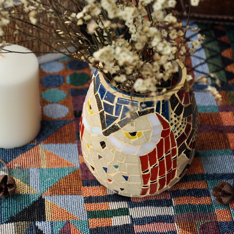 Mr. Owl/ Handmade mosaic candlestick/ Vase/ Retro - เทียน/เชิงเทียน - แก้ว 