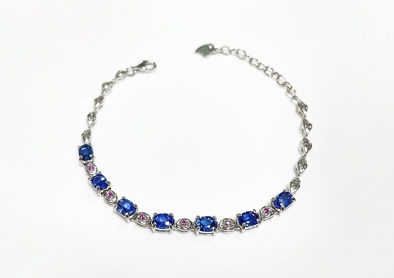 Sapphire bracelet with burnt sapphire sapphire 925 sterling silver bracelet hand-set adjustable - สร้อยข้อมือ - เครื่องเพชรพลอย 