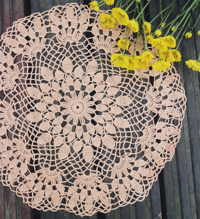 Handmade - pink orange flower lace mat - ผ้ารองโต๊ะ/ของตกแต่ง - ผ้าฝ้าย/ผ้าลินิน สีส้ม