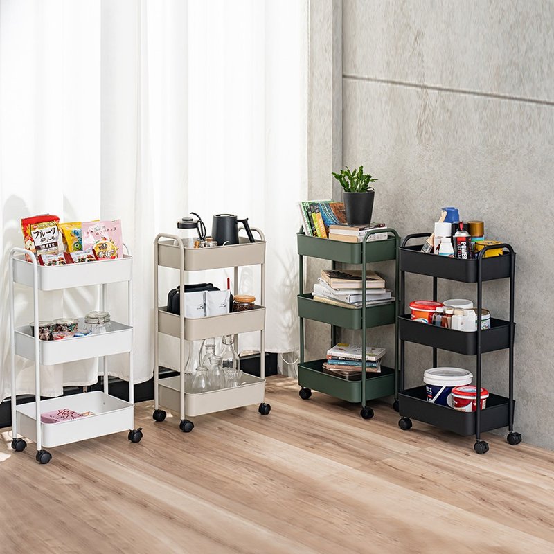 [Bayer Home Furnishing] Three-tiered storage trolley plus size - ชั้นวาง/ตะกร้า - โลหะ 