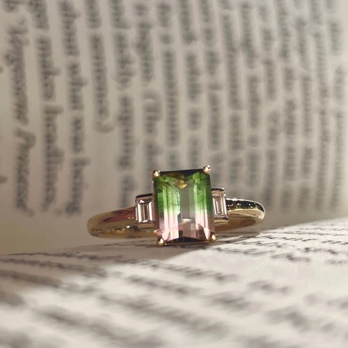 Splitting Colours Jewellery The Fusion - 天然西瓜雙色碧璽(1.15ct) 18k黃金鑽戒