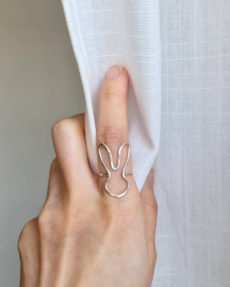 可愛兔子925銀戒指, Bunny Silhouette Sterling Silver Ring - 戒指 - 銀 銀色