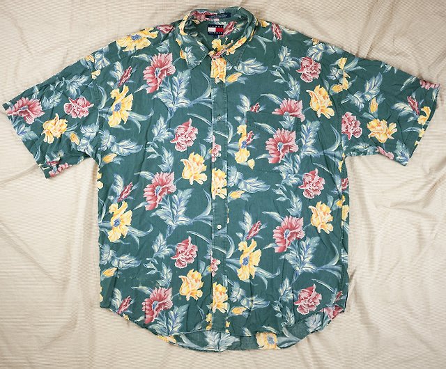 Høring Ingen måde Rejse Tommy Hilfiger Hawaiian Shirt Watercolor Smudge Lake Green Yellow Red  Flower Shirt Floral - Shop afterworktw Men's Shirts - Pinkoi