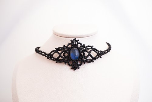 Macramé Crafts 拉長石 蠟線編織頸繩 頸圈