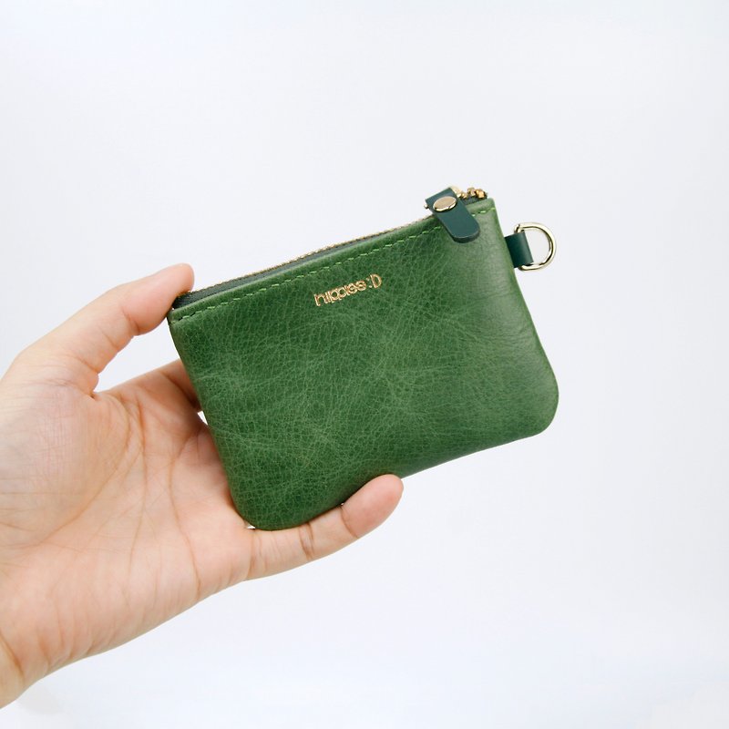 D-ring zipper pouch-grass green - กระเป๋าใส่เหรียญ - หนังแท้ สีเขียว