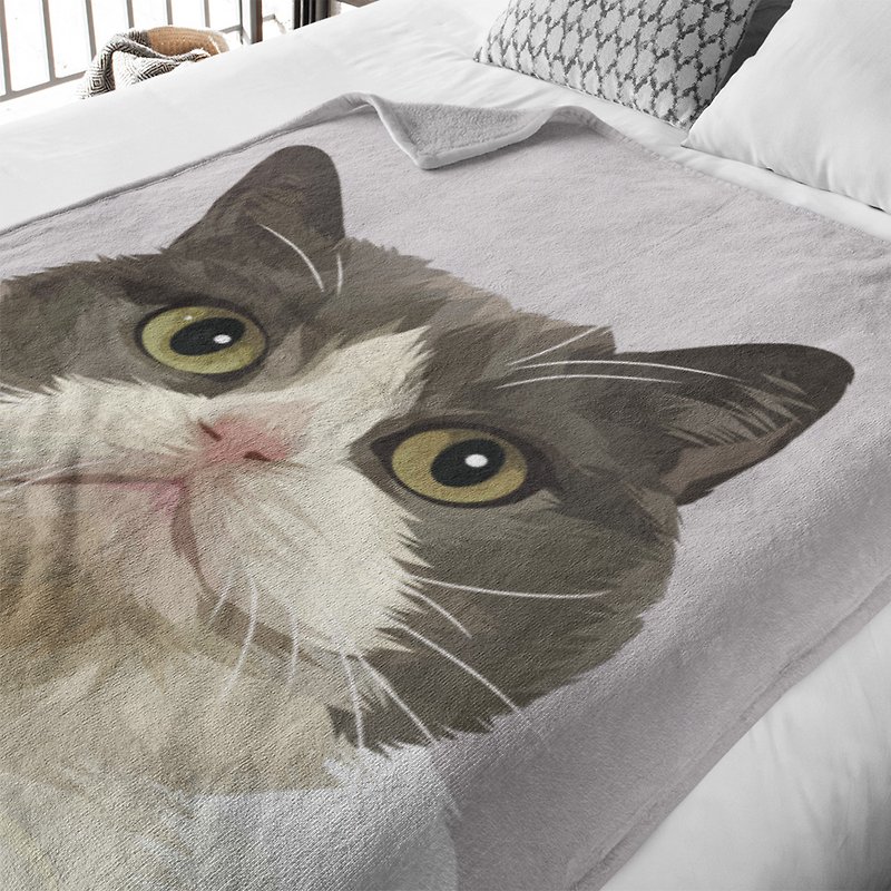 客製化寵物寫實風格繪圖毛毯咕𠱸 貓狗訂製毛毯被子 - 被/毛毯 - 其他材質 多色