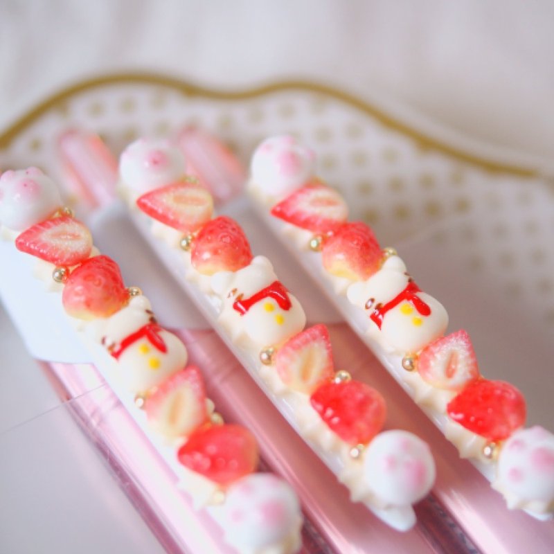 Strawberry and cat marshmallow ballpoint pen - Ballpoint & Gel Pens - Clay Pink