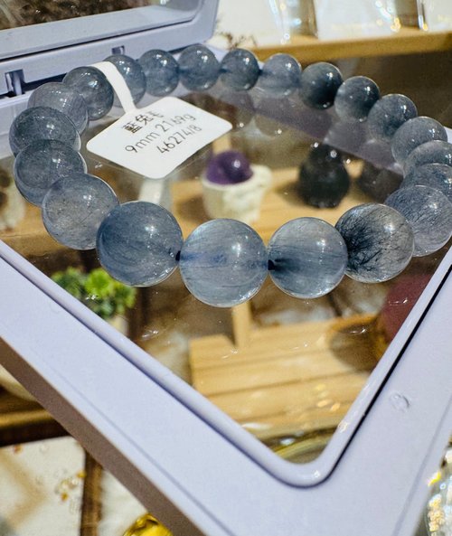 優しく安定したブルーラビットヘアクリスタルブレスレット9mm