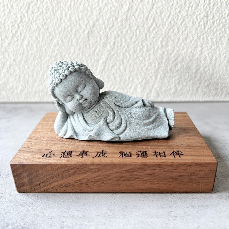 Cute little reclining Buddha Customized Gifts Birthday Gifts Christmas gift - ของวางตกแต่ง - วัสดุอื่นๆ สีเทา