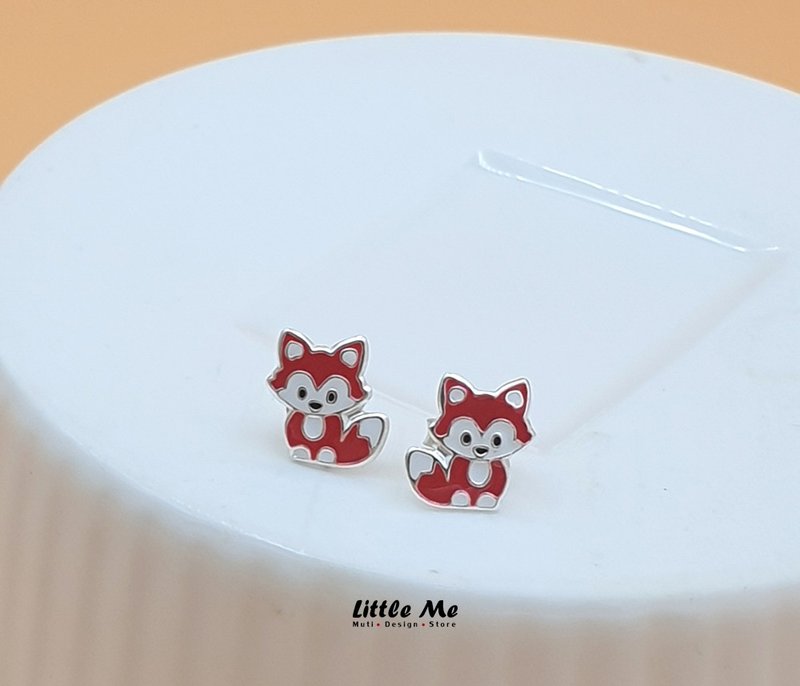 Tiny Fox - Silver Earring with Epoxy - Earrings & Clip-ons - Sterling Silver Red