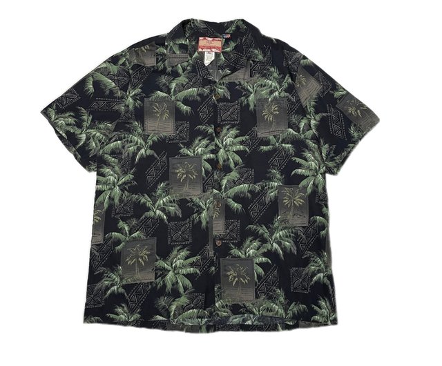 Vintage RJC Black Palm Tree Ethnic Hawaiian Shirt - สตูดิโอ