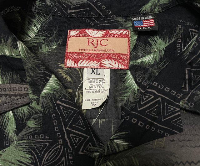 Vintage RJC Black Palm Tree Ethnic Hawaiian Shirt - สตูดิโอ