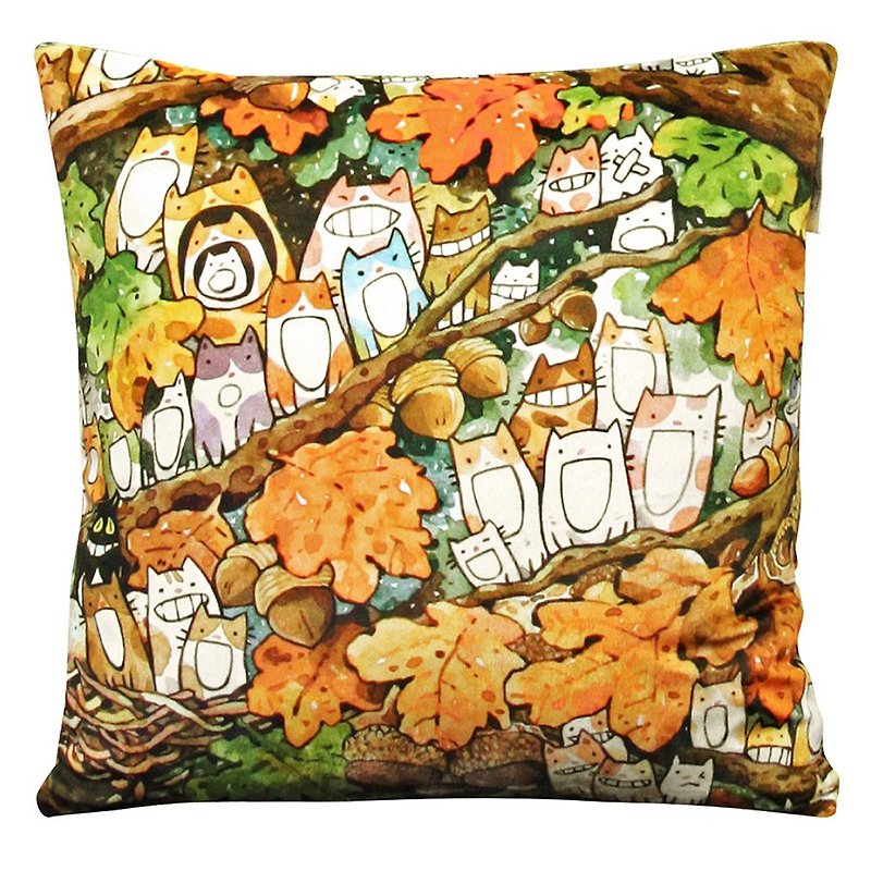 Afu Illustration Warm Heart Pillow- Acorn Cat Chorus Club - Pillows & Cushions - Polyester Brown