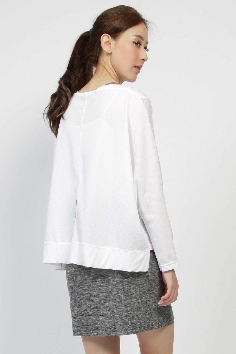 Slot Collar Reflective Wide Tee - White - Women's Tops - Polyester White