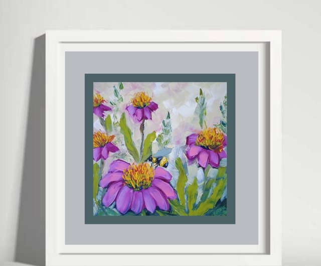 絵画 油絵 原画 花 カラフル ポップ てんとう虫 蜂 アート