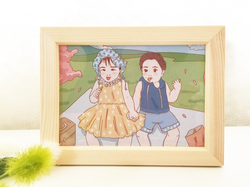 Japanese light color like Yan painted custom painting / with wood frame / Meteor Studio feel design - การ์ดงานแต่ง - ไม้ 