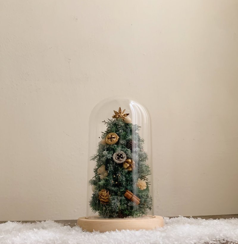 浪漫雪花 永生聖誕樹 夜燈 玻璃罩 聖誕節 - 乾花/永生花 - 植物．花 綠色