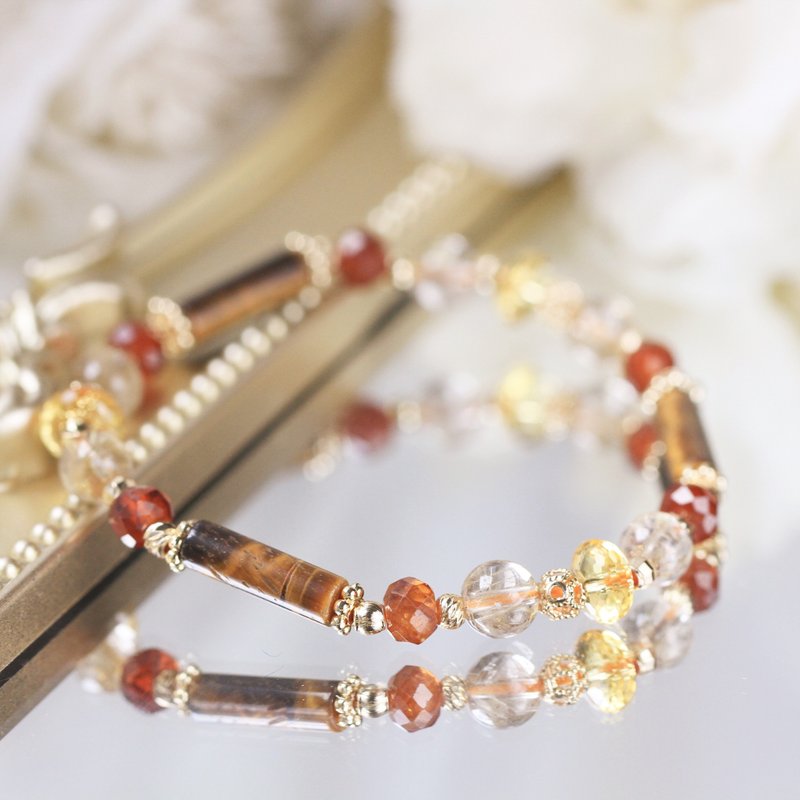 Tea titanium crystal citrine orange Stone Stone stone gold crystal business fortune health crystal bracelet - Bracelets - Crystal Gold