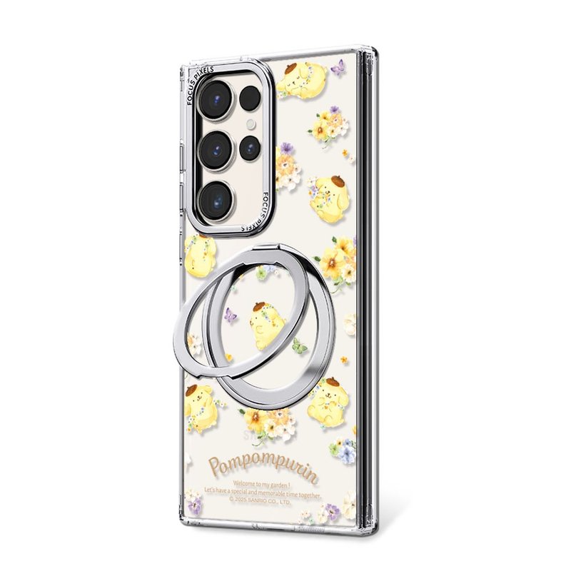 三麗鷗 Samsung S25/S24/S23 360旋轉磁吸立架手機殼-花季布丁狗 - 手機殼/手機套 - 其他材質 多色