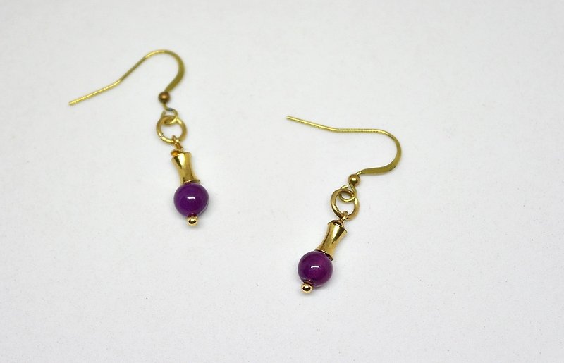 Bronze natural stone * X * purple perfume - hook earrings - ต่างหู - เครื่องเพชรพลอย สีม่วง