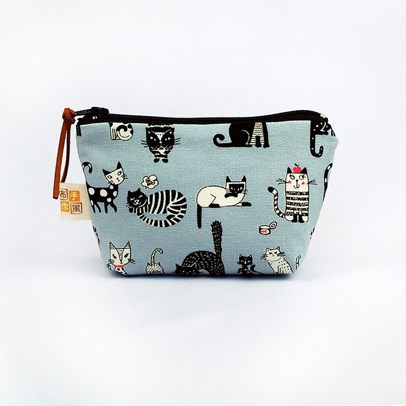 Black cat to help small pouch - Coin Purses - Cotton & Hemp Gray