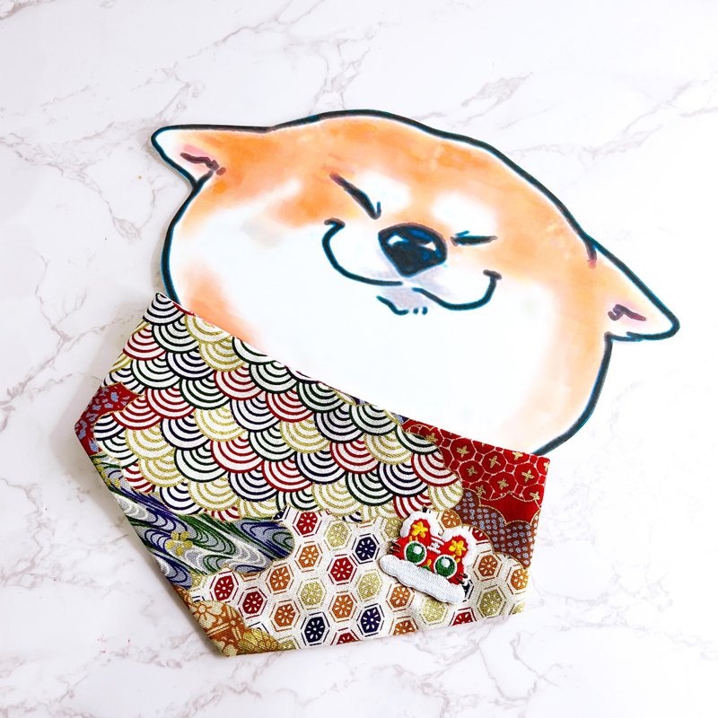 Dog New Year Chinese New Year triangle scarf scarf can be embroidered name - ชุดสัตว์เลี้ยง - ผ้าฝ้าย/ผ้าลินิน สีแดง