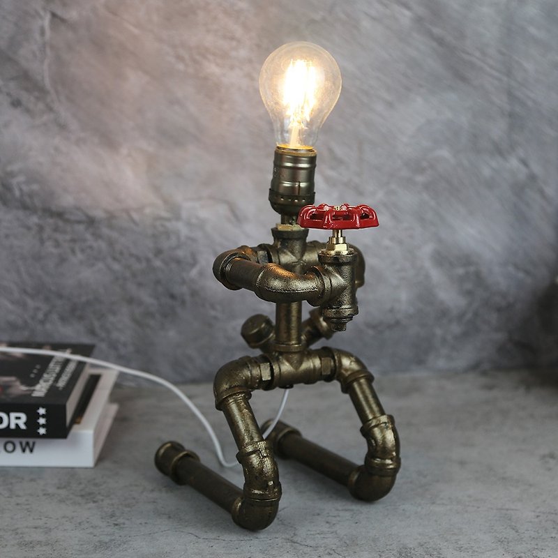 American industrial style iron pipe robot desk lamp creative desk lamp Valentine's Day gift birthday gift - Lighting - Other Metals Brown