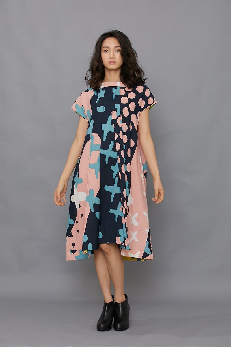 Paper Umbrella Printing Dress _ Rouge Sky _ Fair Trade - One Piece Dresses - Cotton & Hemp Multicolor