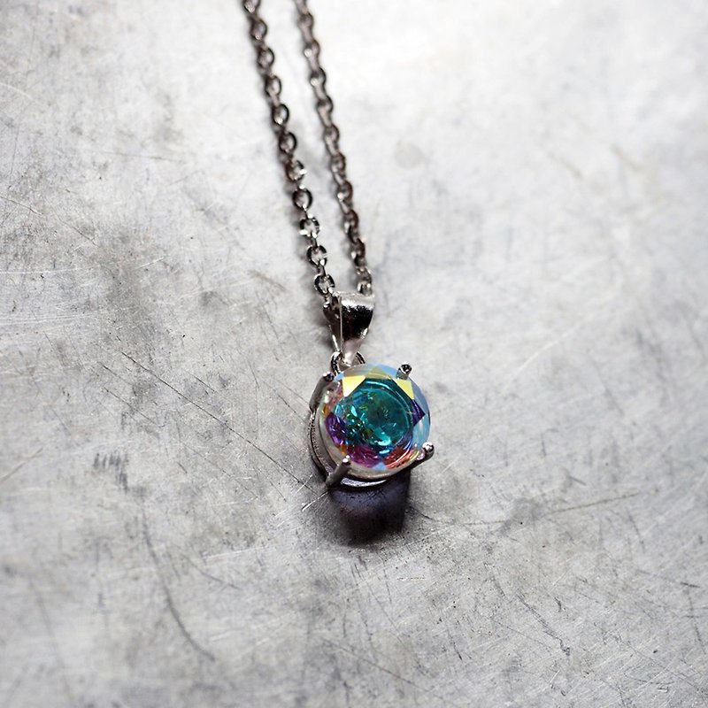 Unicorn Rainbow Mystic Quartz Round Pendant Necklace - 925 Sterling Silver - 項鍊 - 寶石 多色