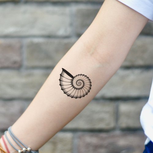 OhMyTat OhMyTat 鸚鵡螺殼 Nautilus Shell 刺青圖案紋身貼紙 (2 張)