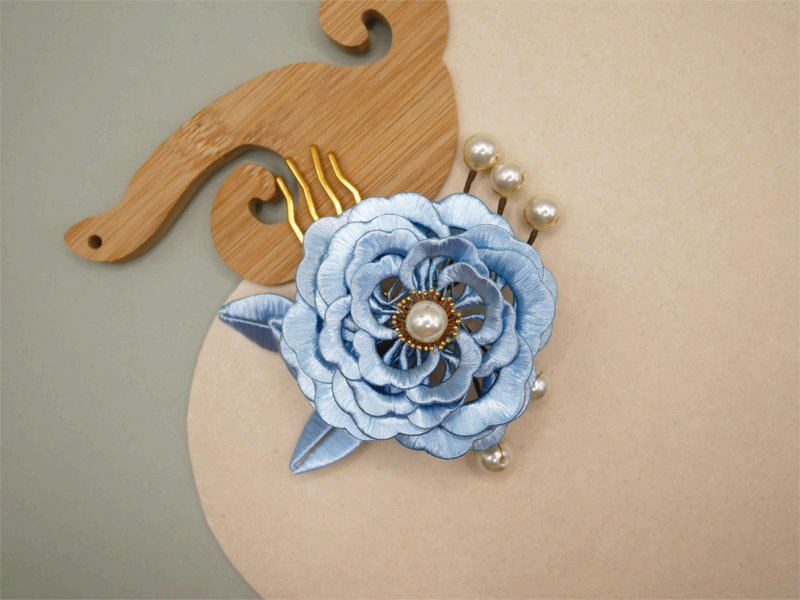 Fugui camellia flower-wrapped hairpin hairpin hair accessories hairpin accessories ancient style Hanfu cheongsam new Chinese style can be customized - Hair Accessories - Thread Blue