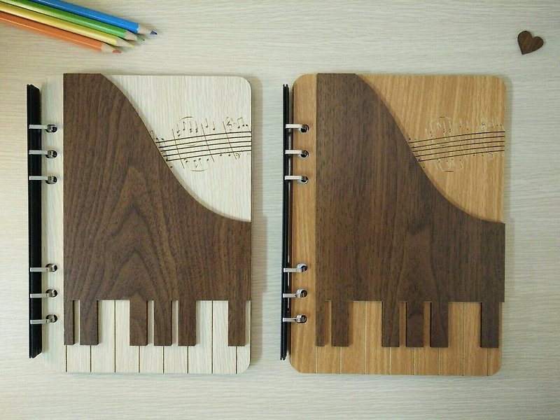 【教師節禮物】A5兩片活頁6孔筆記本─立體鋼琴 - 筆記本/手帳 - 木頭 咖啡色