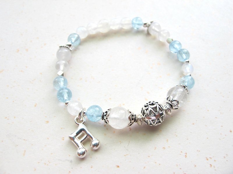 Moonstone x Seawater Sapphire x 925 Silver [Blue Yue] - Handmade Natural Stone Series - Bracelets - Crystal Multicolor