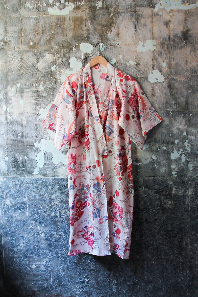 裊裊百貨公司-Vintage 粉色系日本圖騰浴衣罩衫 復古著 - 洋裝/連身裙 - 棉．麻 