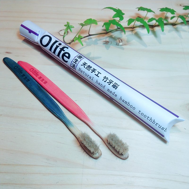 Olife original natural handmade bamboo toothbrush [moderate soft white horse wool gradient 2 color] - Other - Bamboo Multicolor