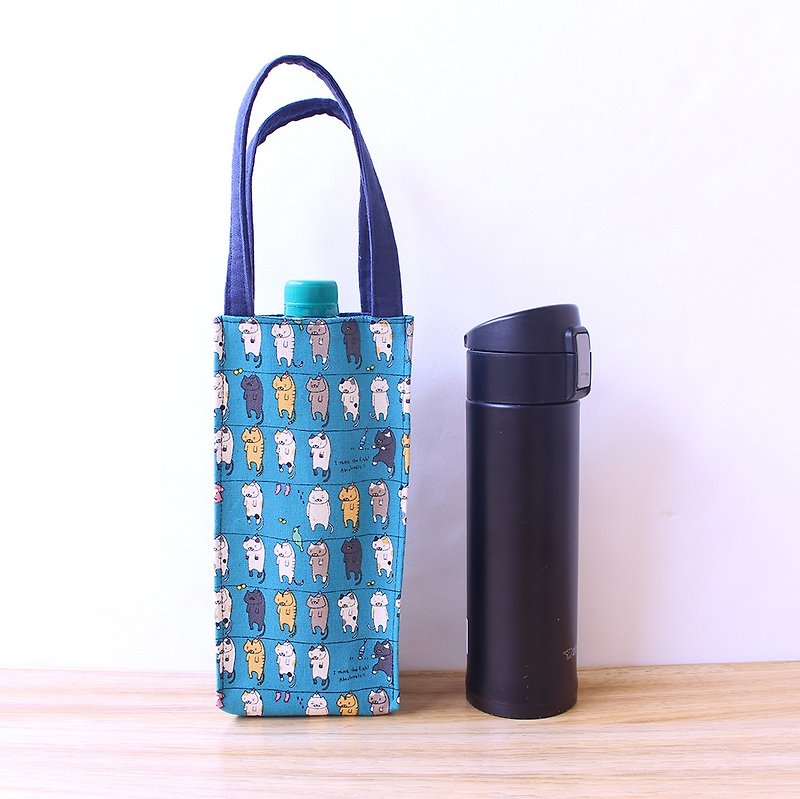 Sun cat thermos bag bag kettle embankment bag - ถุงใส่กระติกนำ้ - ผ้าฝ้าย/ผ้าลินิน สีน้ำเงิน