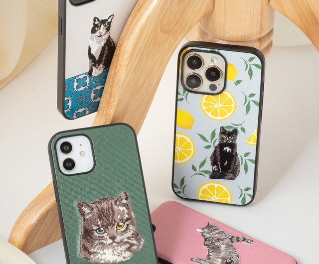 立体刺繍スマホケース iPhone 13 PRO PUレザー アートxブラック