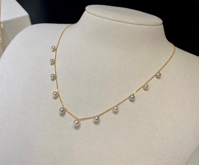流光4–6mm系列淡水珠Akoya海水珍珠18K金天然珍珠真珠項鍊75