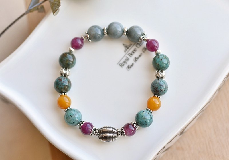 Stone+ Peach tourmaline + topaz + eagle eye Stone sterling silver crystal bracelet - Bracelets - Crystal Green