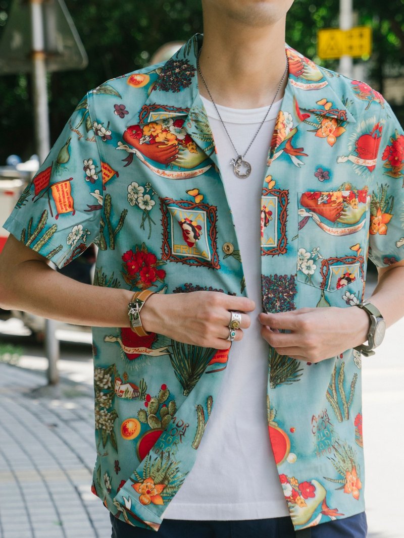 アロハアメリカンレトロキューバハワイアンビーチ半袖シャツハワイアンシャツモヒート - シャツ メンズ - その他の化学繊維 グリーン